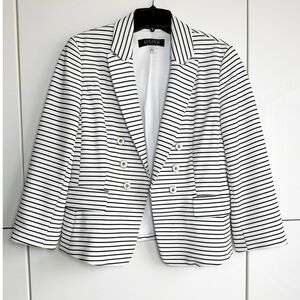Kasper White Black Stripe Sailor Blazer Size 6 Gold Buttons Suit Jacket Office